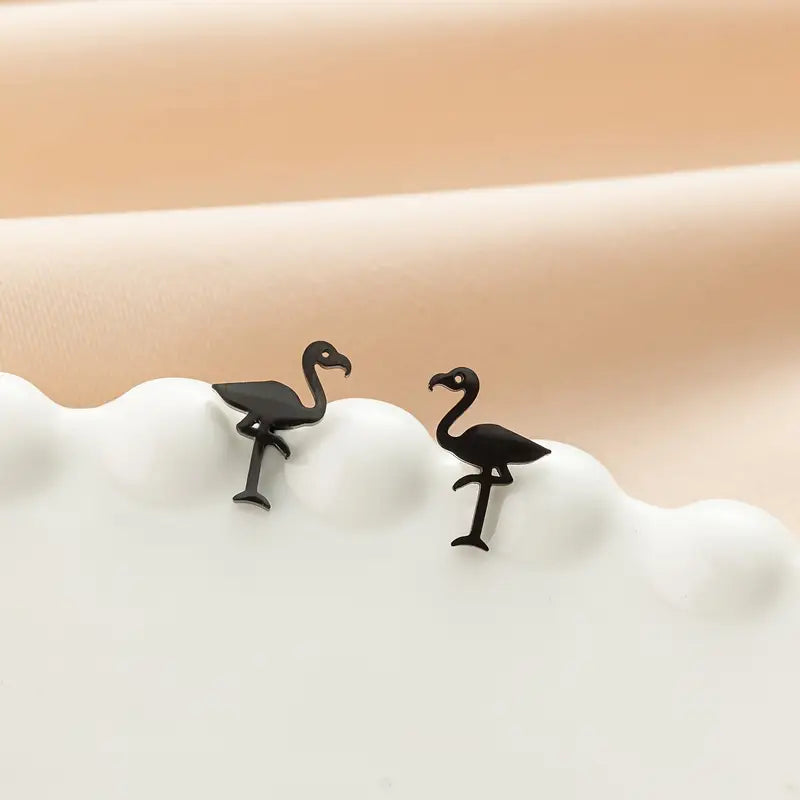 Sleek Stainless Steel Flamingo Stud Earrings