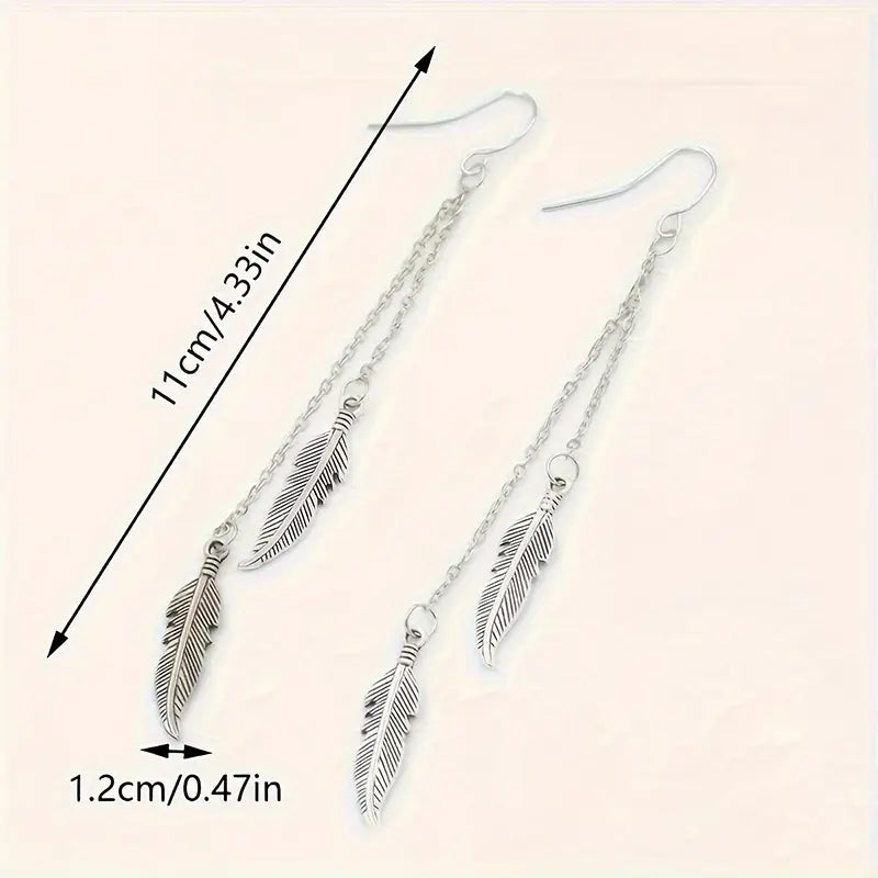 Silver Feather Chain Dangle Earrings