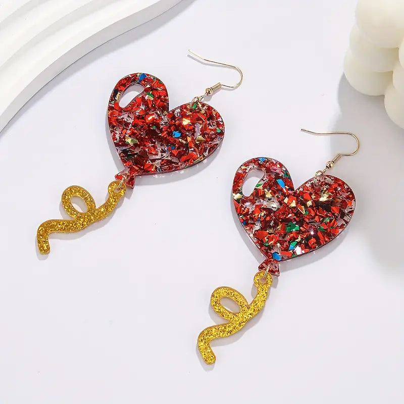 Glitter Balloon Heart Earrings