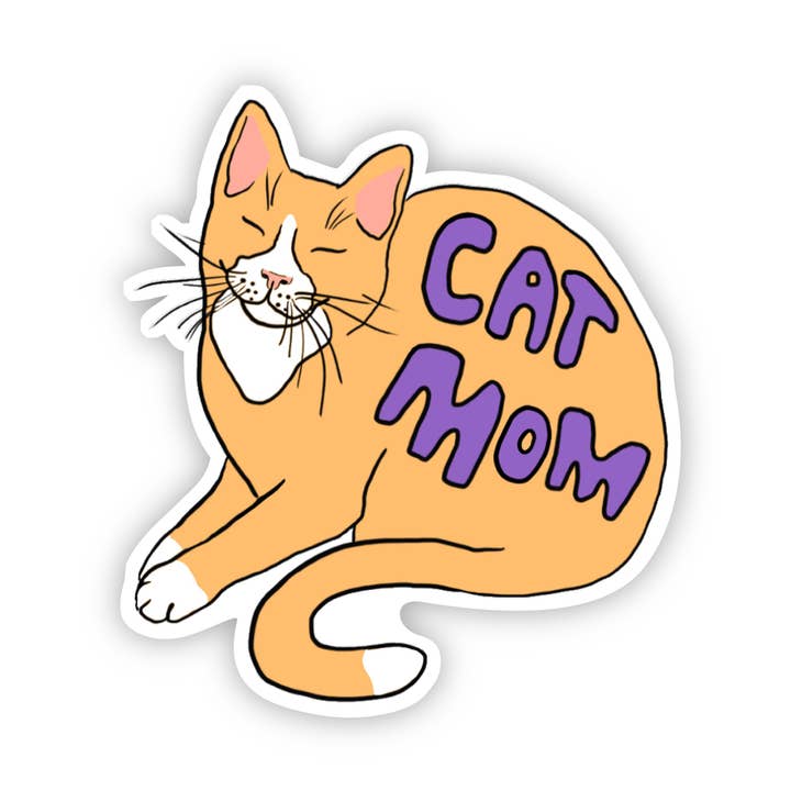 Cat Mom Sticker Purple Lettering Sticker