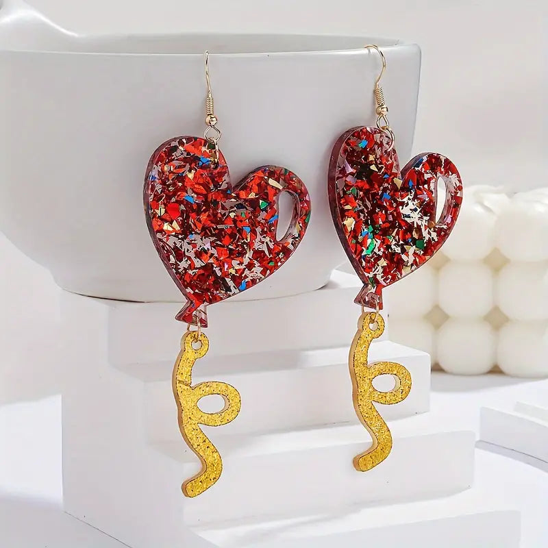 Glitter Balloon Heart Earrings