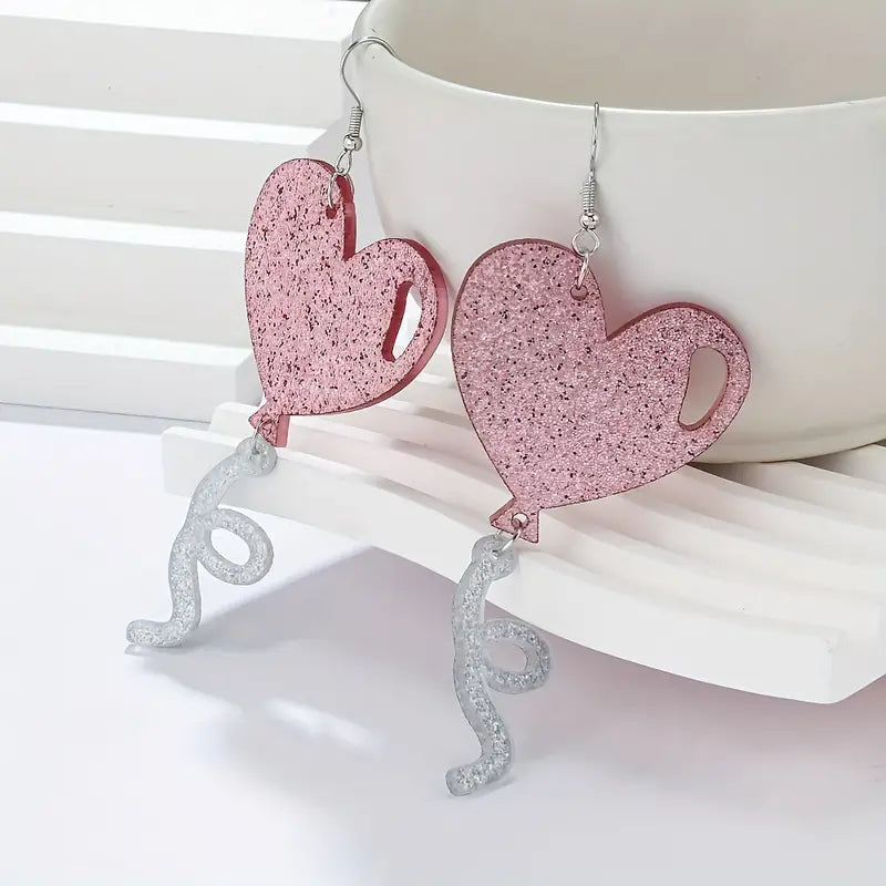 Glitter Balloon Heart Earrings