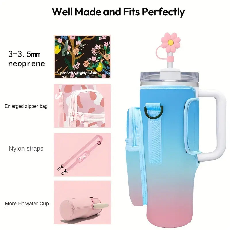 40oz Cup Covers with pocket and Adjustable Strap