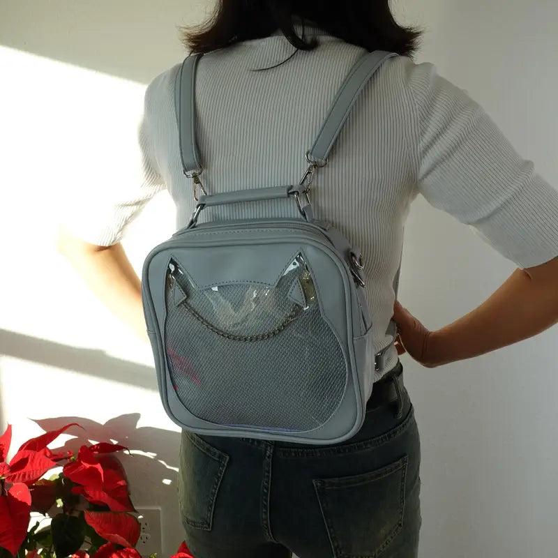 Cat Convertible Pin Display Bag - Backpack, Crossbody or Shoulder Bag