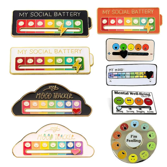 Mood Tracker - Social Battery - Lapel Pins - Enamel Pins - Sliding Interactive