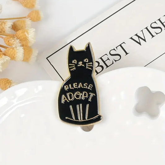 "Please Adopt" Black Cat - Lapel Pin - Enamel Pin