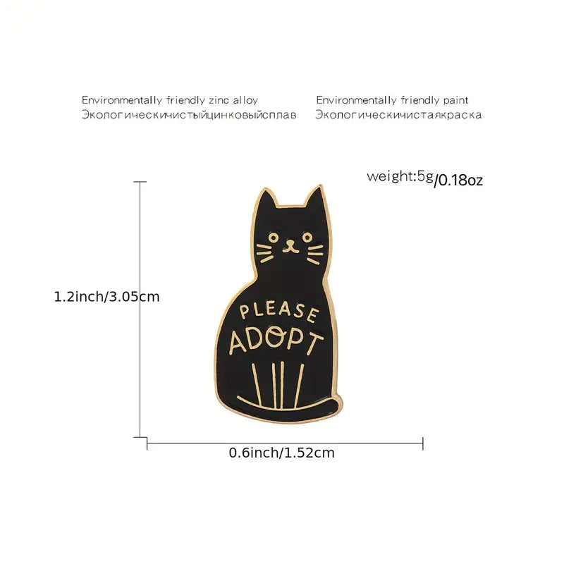 "Please Adopt" Black Cat - Lapel Pin - Enamel Pin