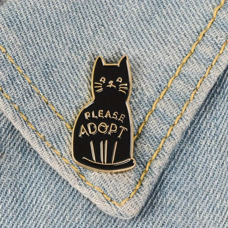 "Please Adopt" Black Cat - Lapel Pin - Enamel Pin