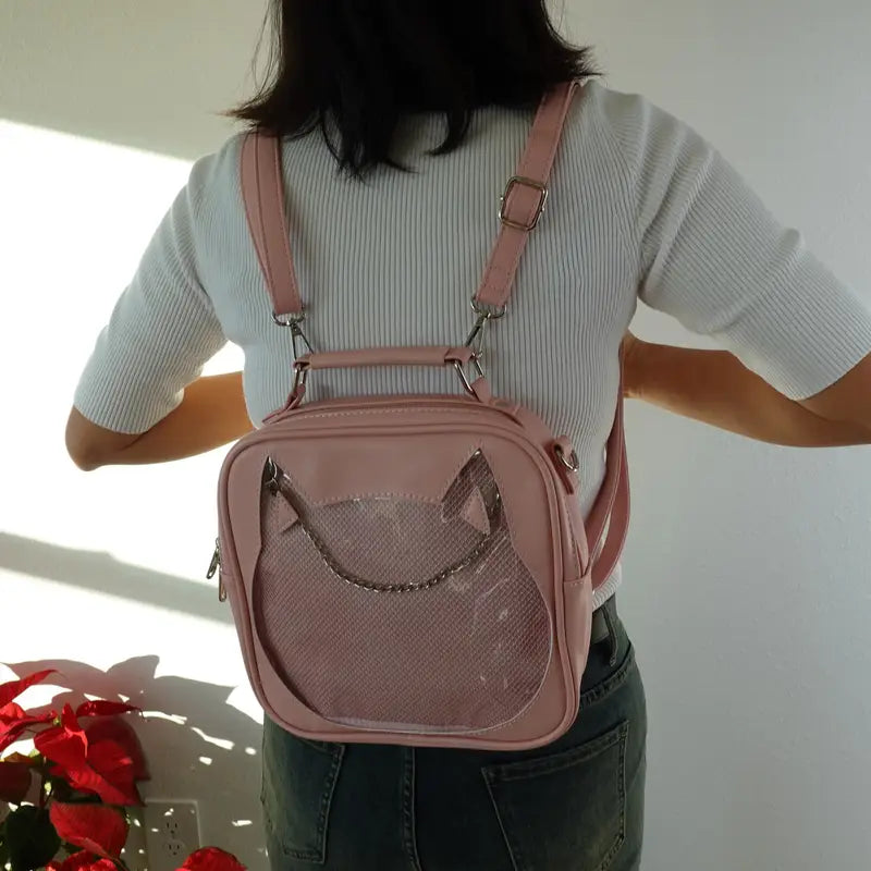 Cat Convertible Pin Display Bag - Backpack, Crossbody or Shoulder Bag