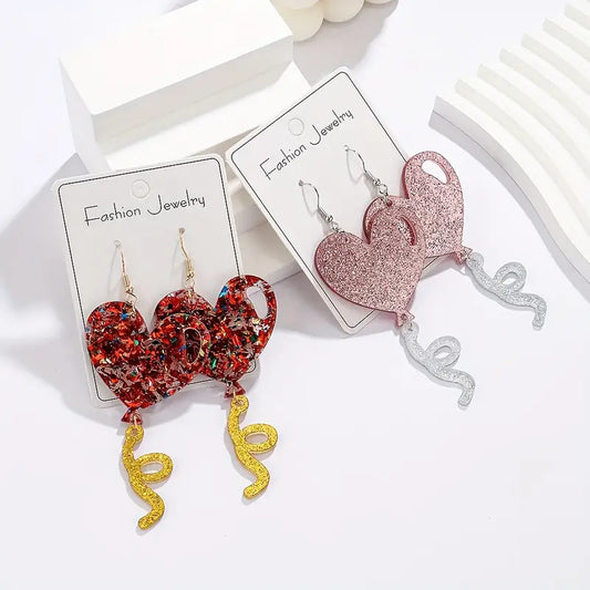 Glitter Balloon Heart Earrings