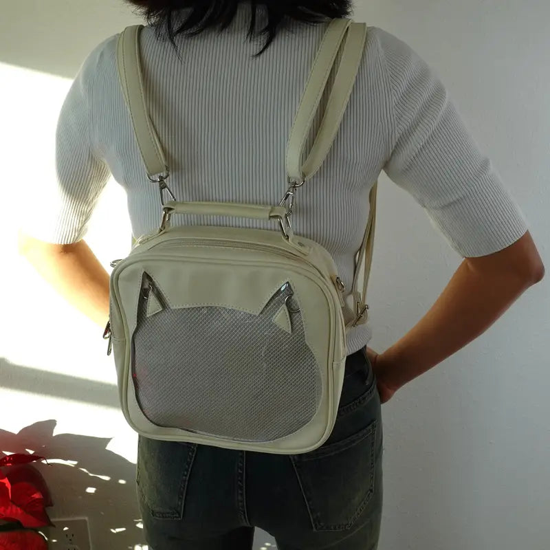 Cat Convertible Pin Display Bag - Backpack, Crossbody or Shoulder Bag