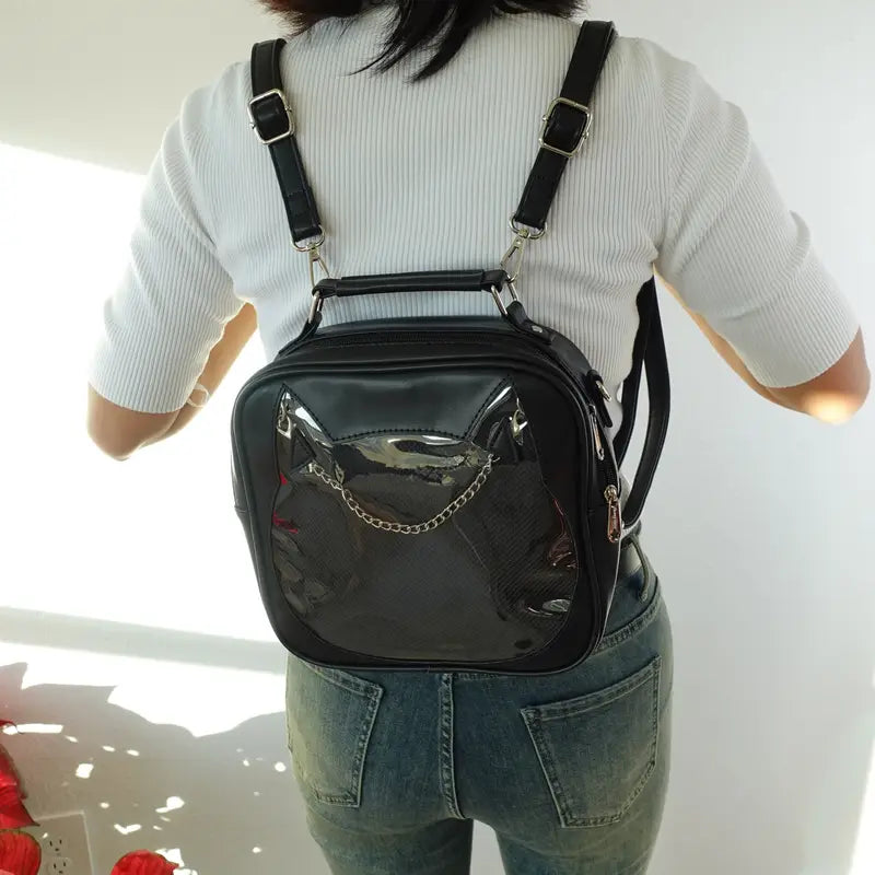 Cat Convertible Pin Display Bag - Backpack, Crossbody or Shoulder Bag